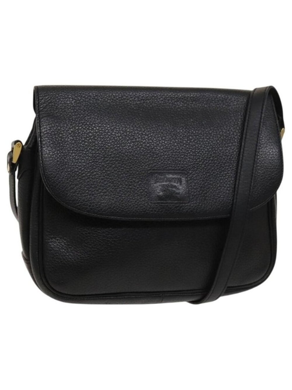 Authentic Burberrys Shoulder Bag Leather Black Gold